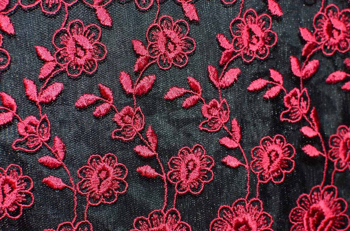 Elegant floral embossed pattern on black fabric