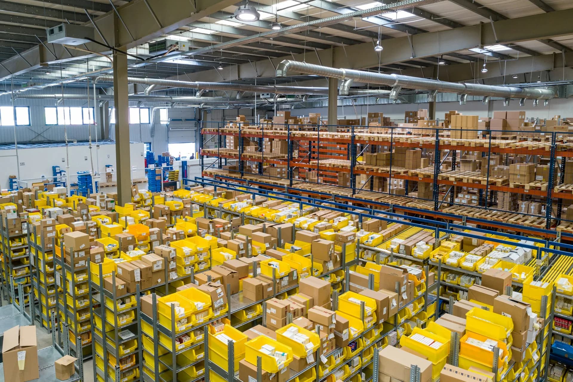 Warehouse aisle for logistics and packing